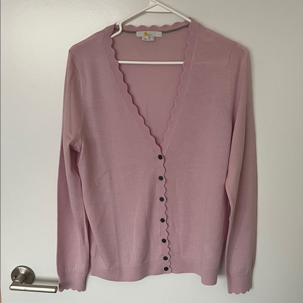 Boden Scalloped Pink Cardigan Sweater - 100% wool